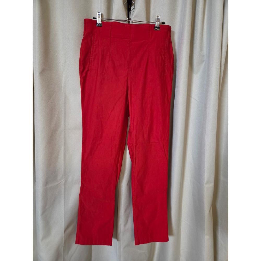 Rafaella Womens Red Pull On Straight Leg Pants Size 10 High Rise Work Wear